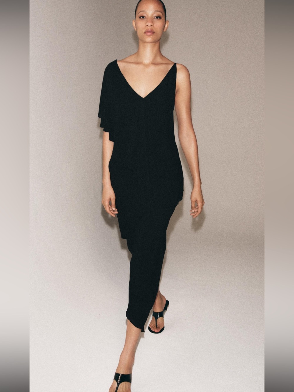 Zara Black One-Shoulder Asymmetrical Maxi Dress